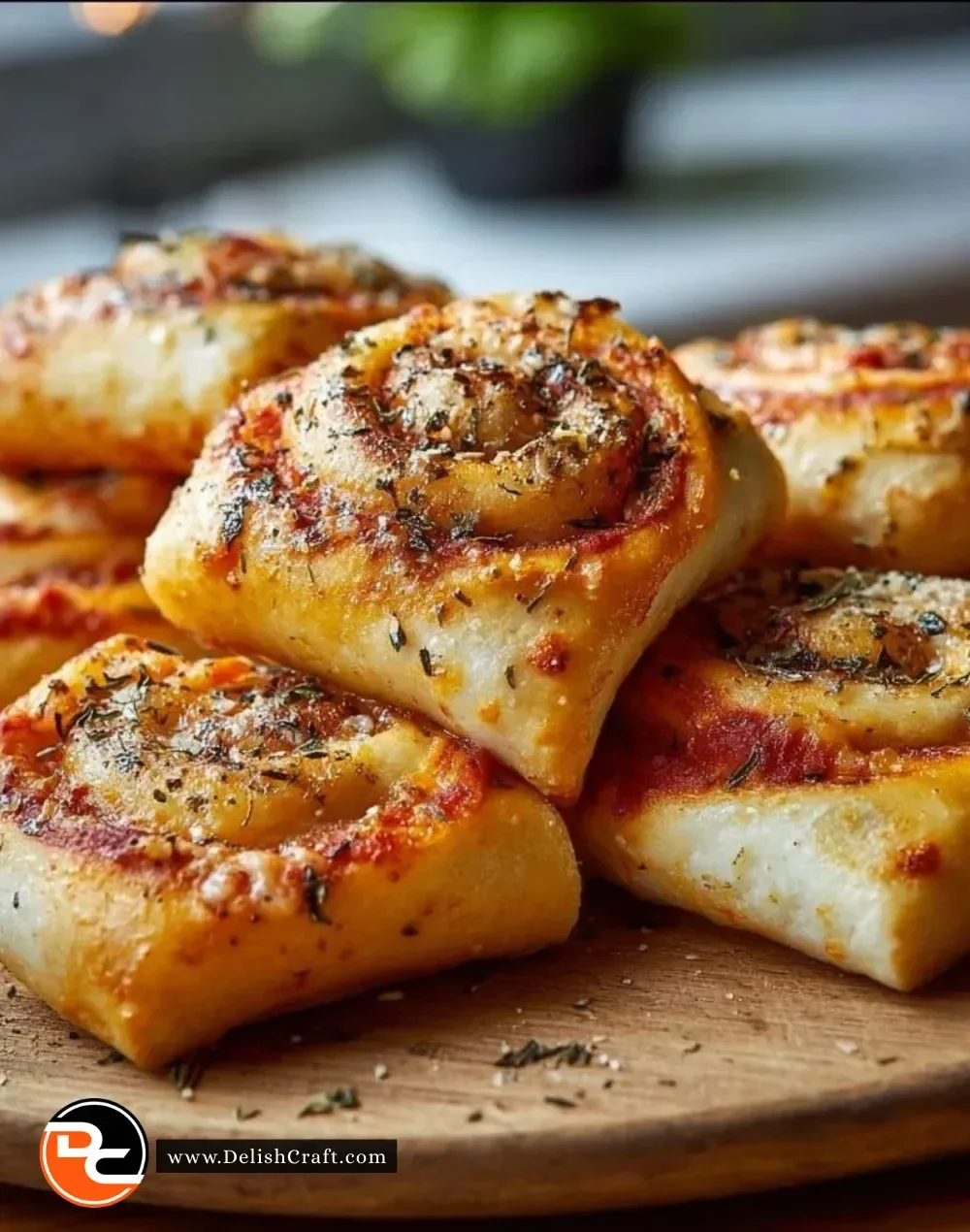 Homemade pizza rolls on a plate ready to serve