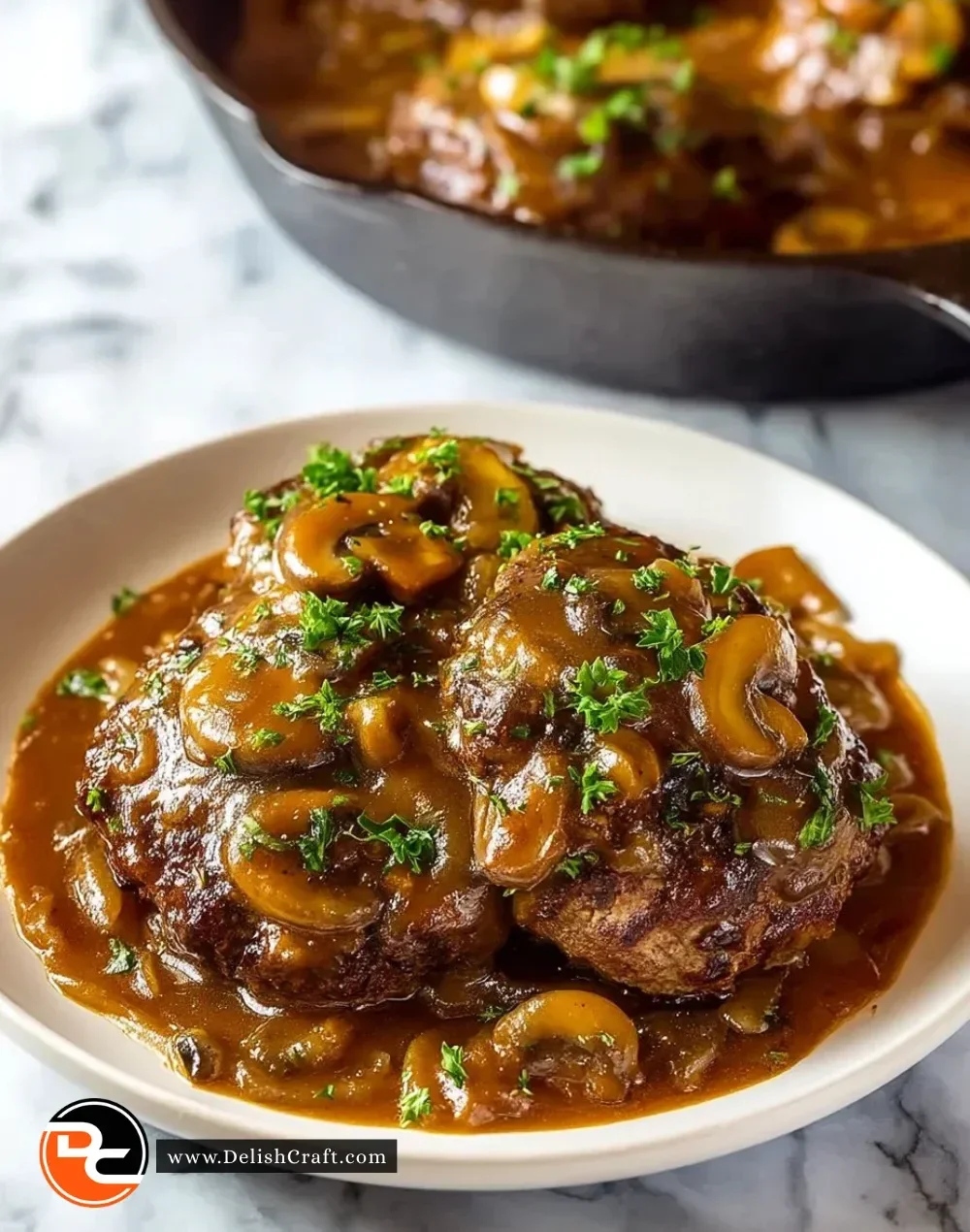 Delicious homemade Salisbury Steak served with rich gravy and mashed potatoes
