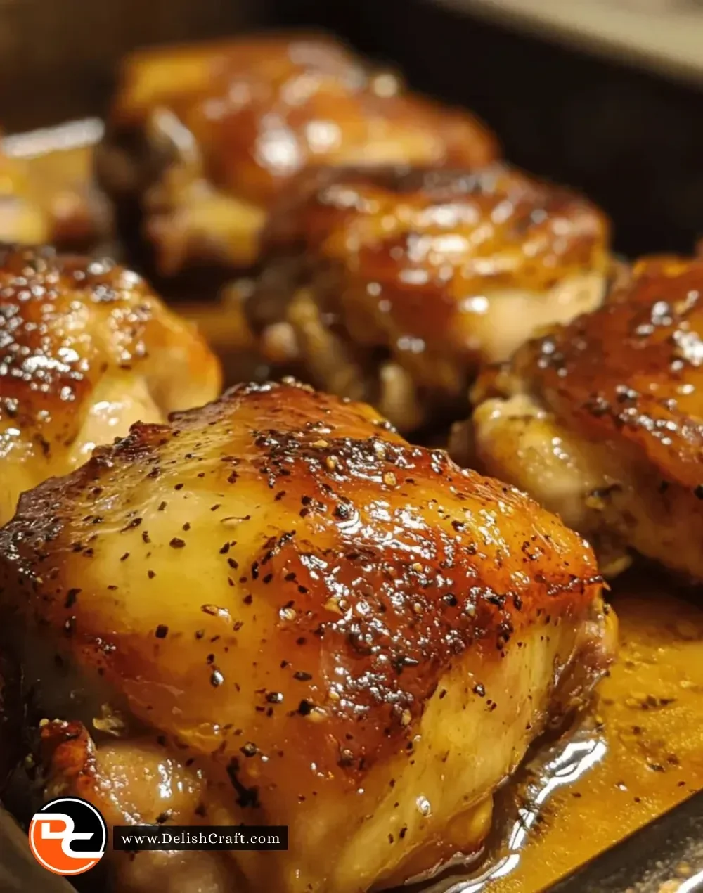 Juicy maple-mustard glazed chicken thighs served on a plate