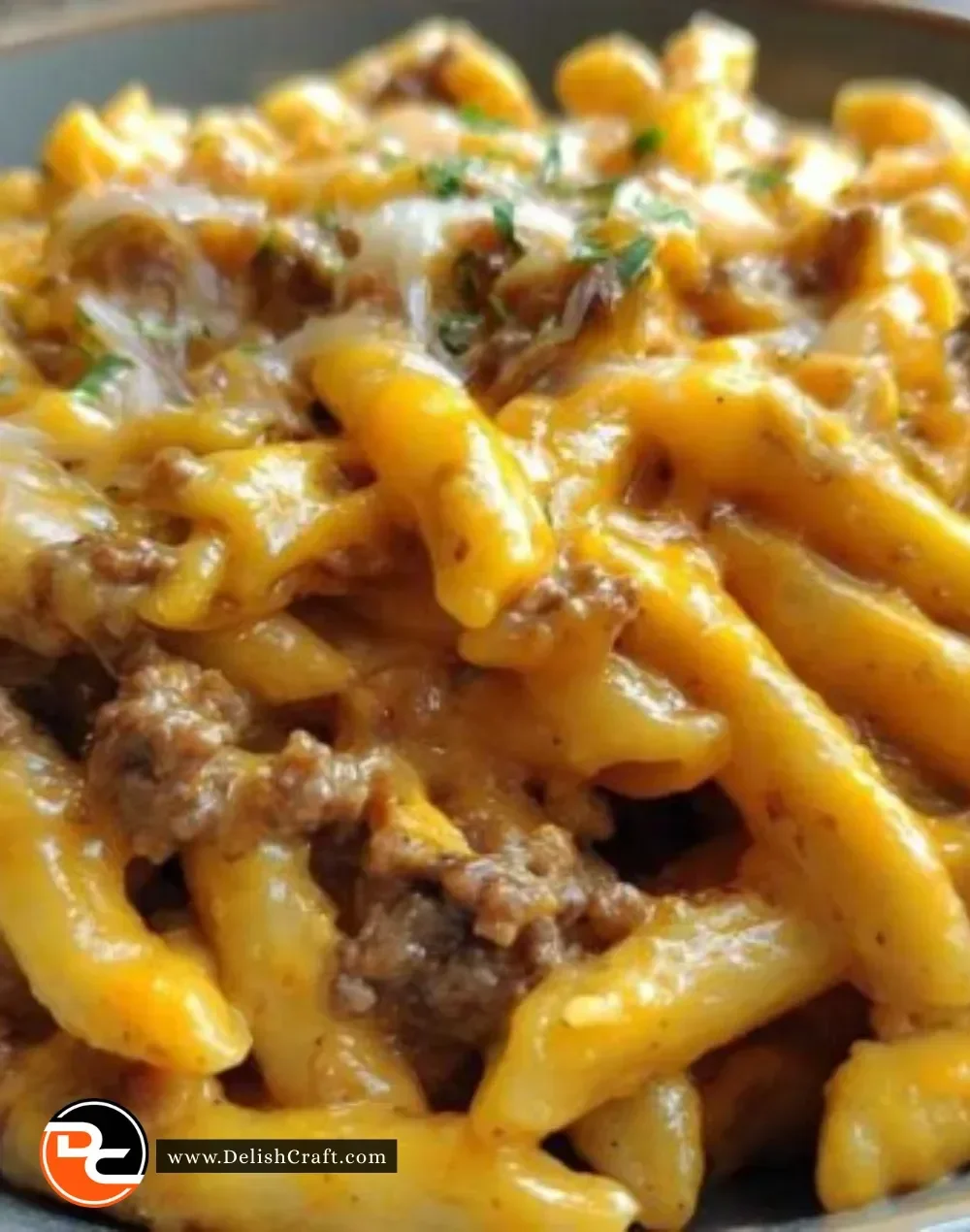 One-Pot Cheeseburger Pasta dish served in a bowl