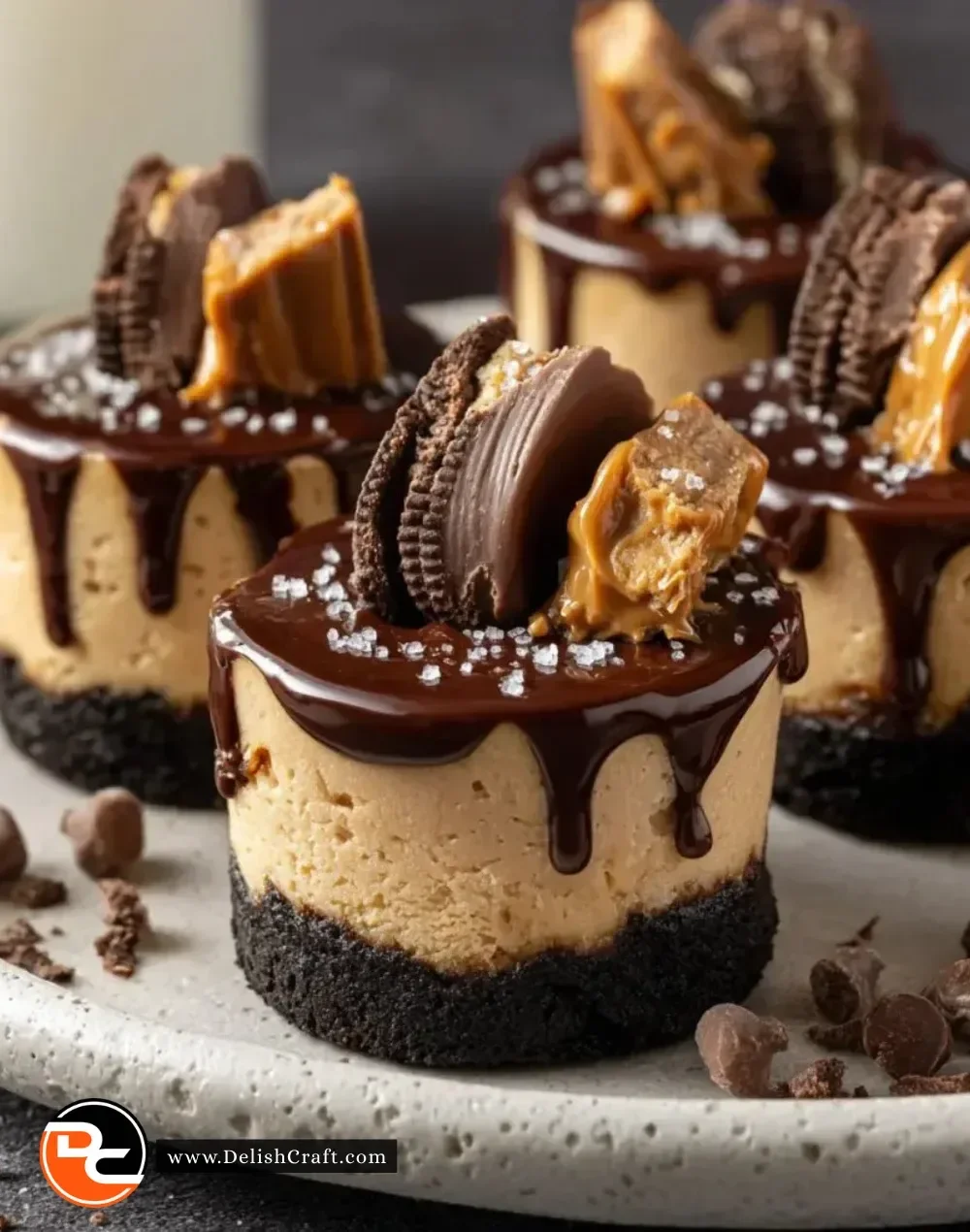 Peanut Butter Oreo Cheesecake Bites on a plate, a delicious dessert treat