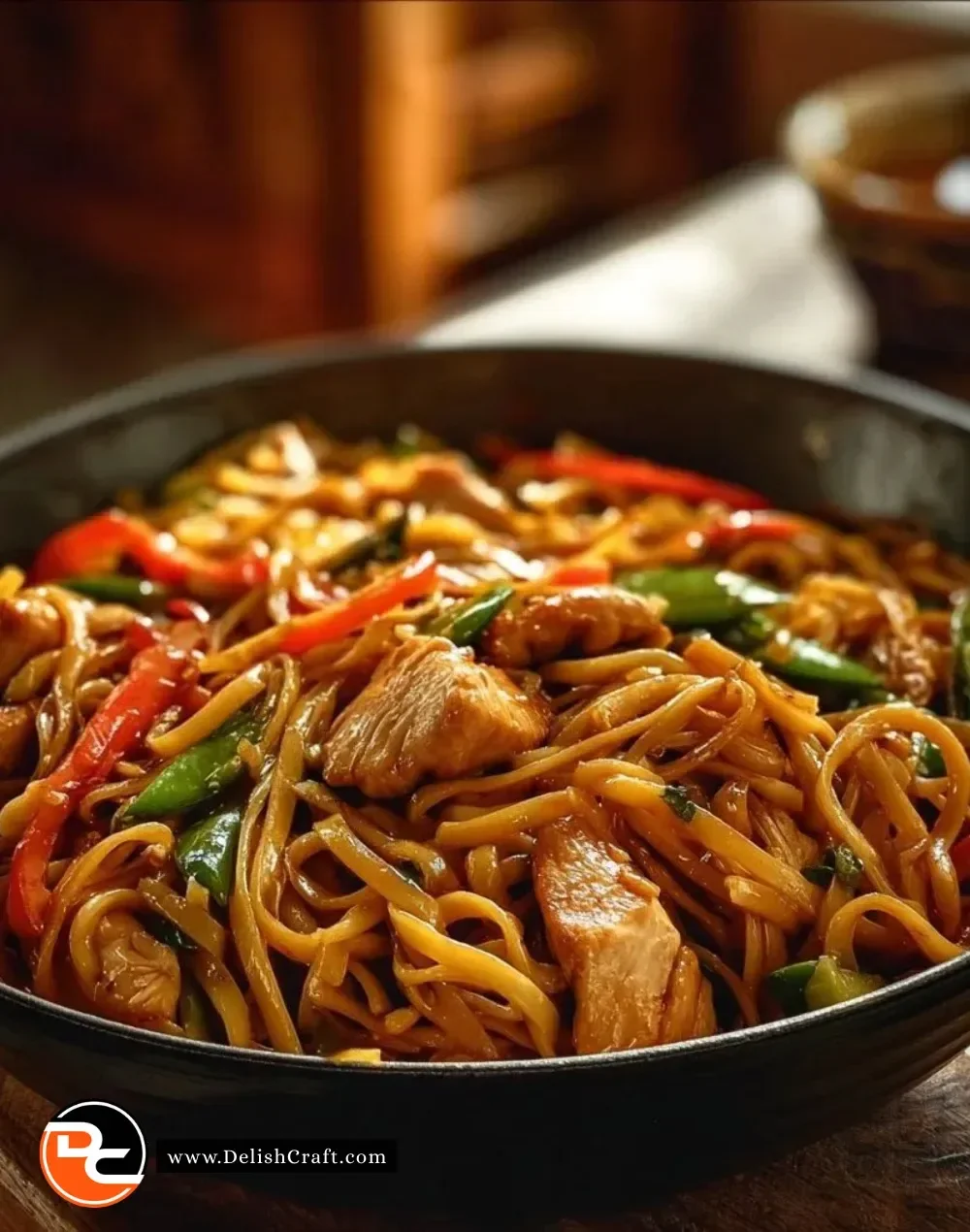 Quick and Easy Chicken Lo Mein dish with vibrant vegetables and chicken