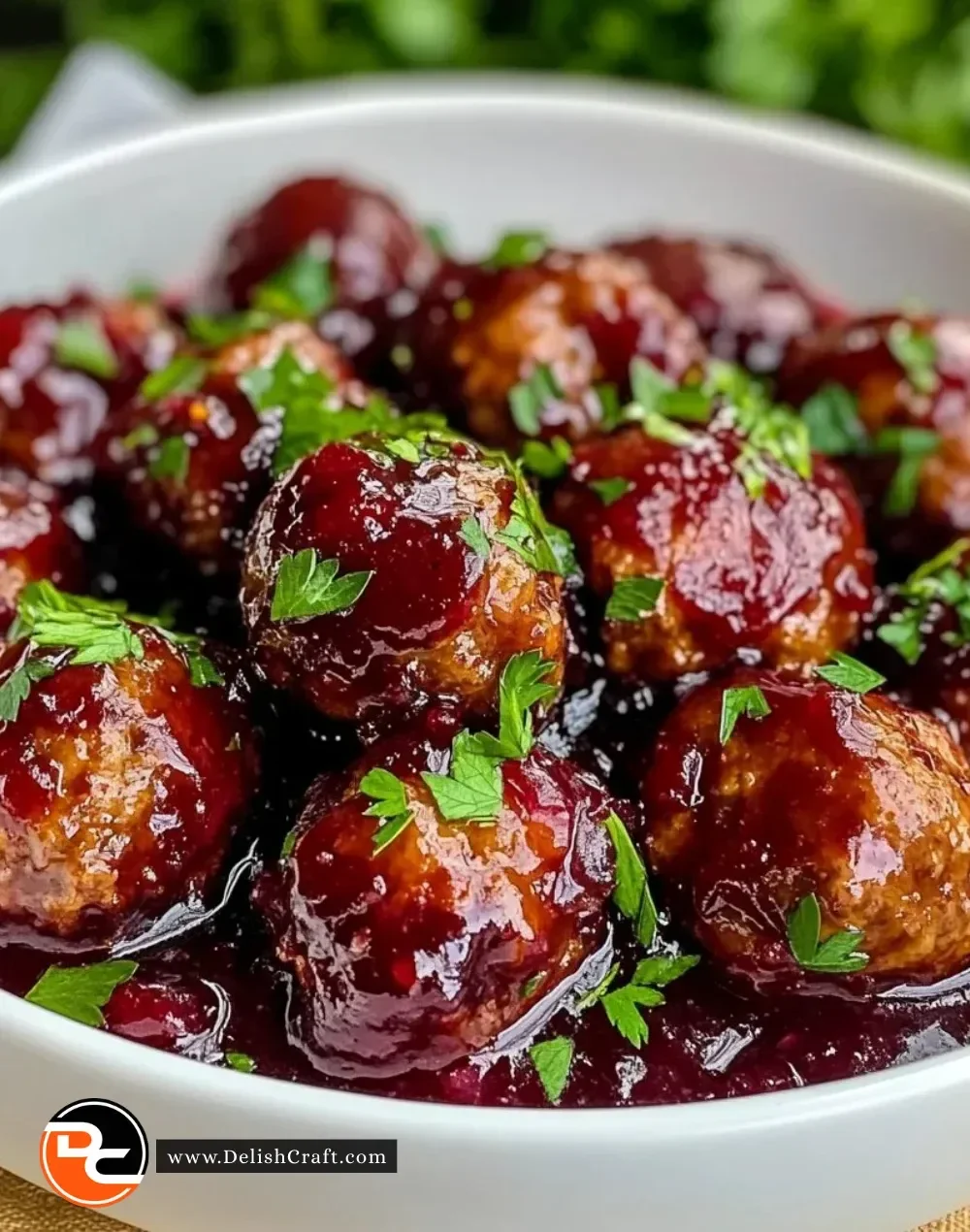 Delicious quick cranberry meatballs served on a platter