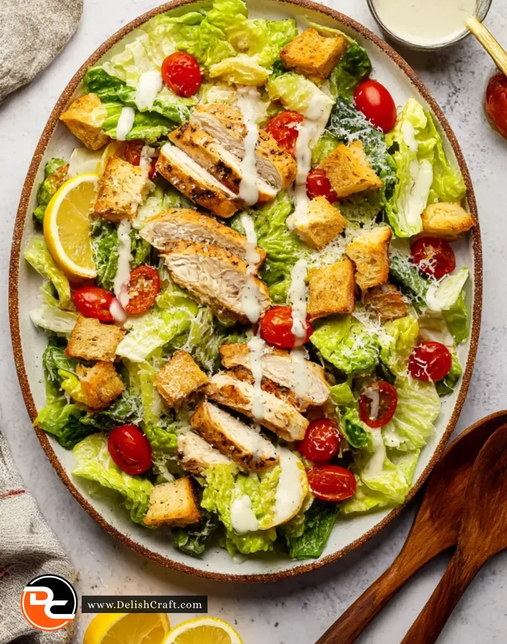 Sheet Pan Chicken Caesar Salad with grilled chicken, romaine, and Caesar dressing