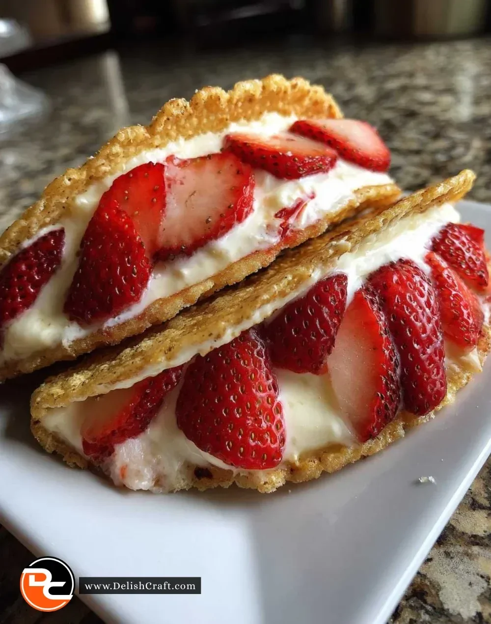 Delicious strawberry cheesecake tacos served on a plate