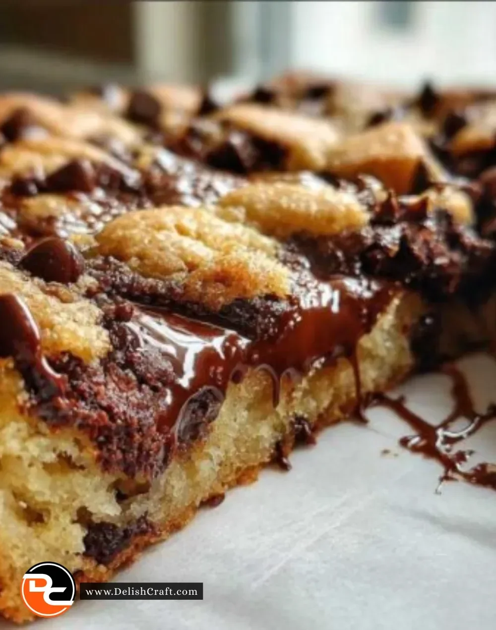 Gooey chocolate chip skillet cookie fresh out of the oven, served in a cast iron skillet.