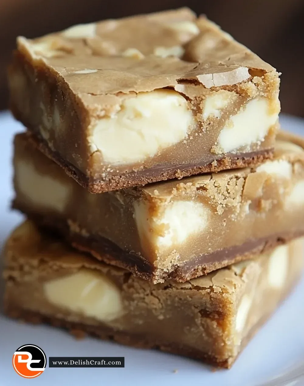 Delicious homemade white chocolate brownies on a plate with a fork