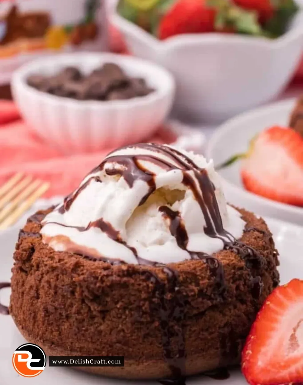 Delicious air fryer lava cakes with molten chocolate center, served on a plate.