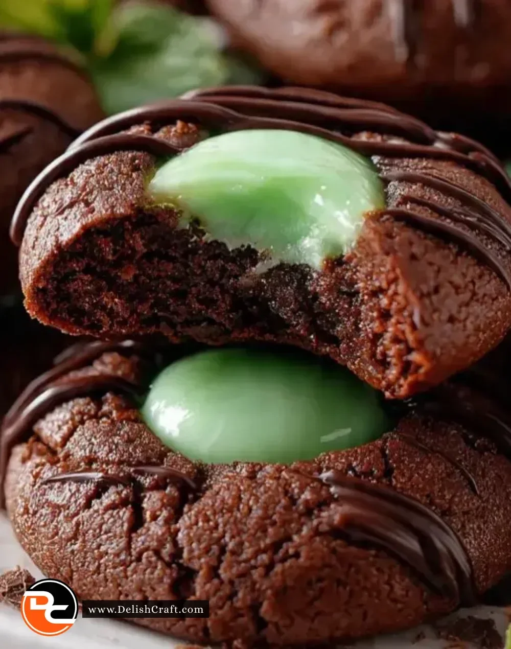Chocolate Mint Thumbprint Cookies on a baking tray