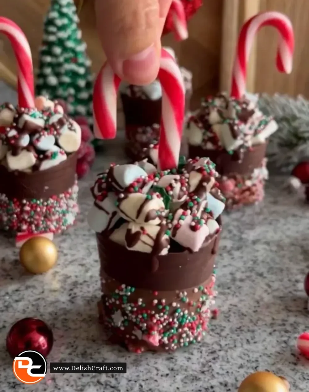 Delicious Christmas chocolate hot cups served with festive decorations