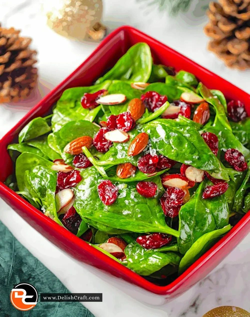 Christmas Cranberry Spinach Salad with fresh cranberries and spinach