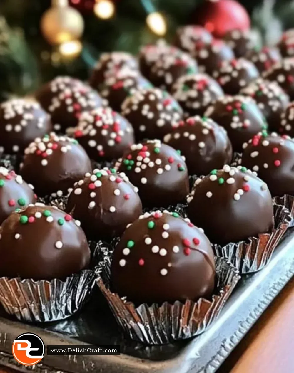 Delicious Christmas Peanut Butter Balls served on a festive plate
