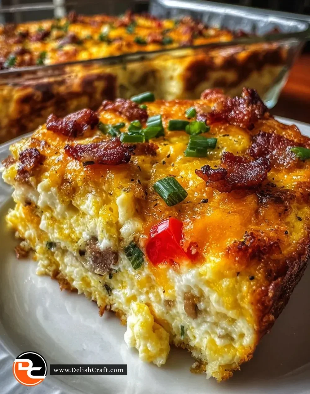 Delicious crack breakfast casserole with layers of eggs, cheese, and sausage