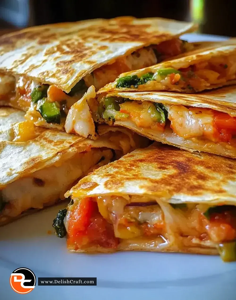 Crispy veggie-packed pizza quesadillas served on a plate