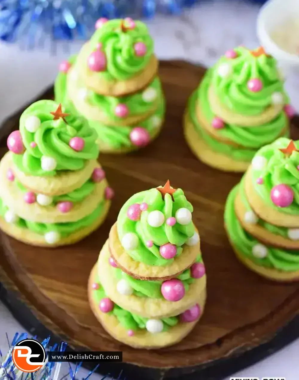 Frosted Christmas tree cookies decorated with colorful icing for festive celebrations