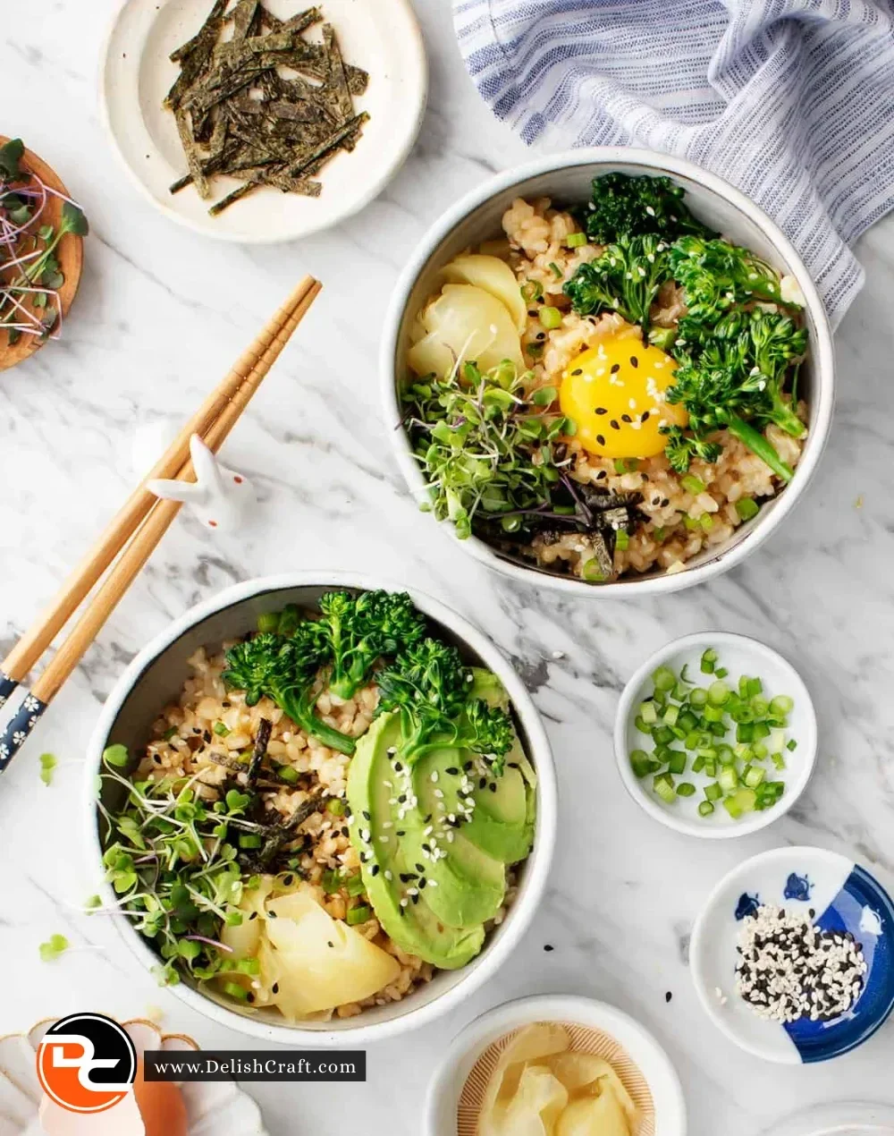 Colorful and nutritious healthy breakfast bowls with fresh fruits and toppings