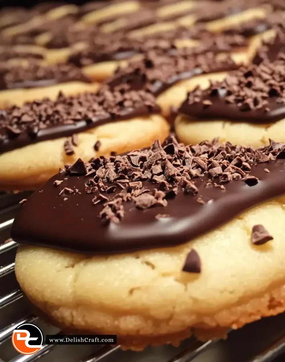 Delicious chocolate-dipped butter cookies arranged on a plate