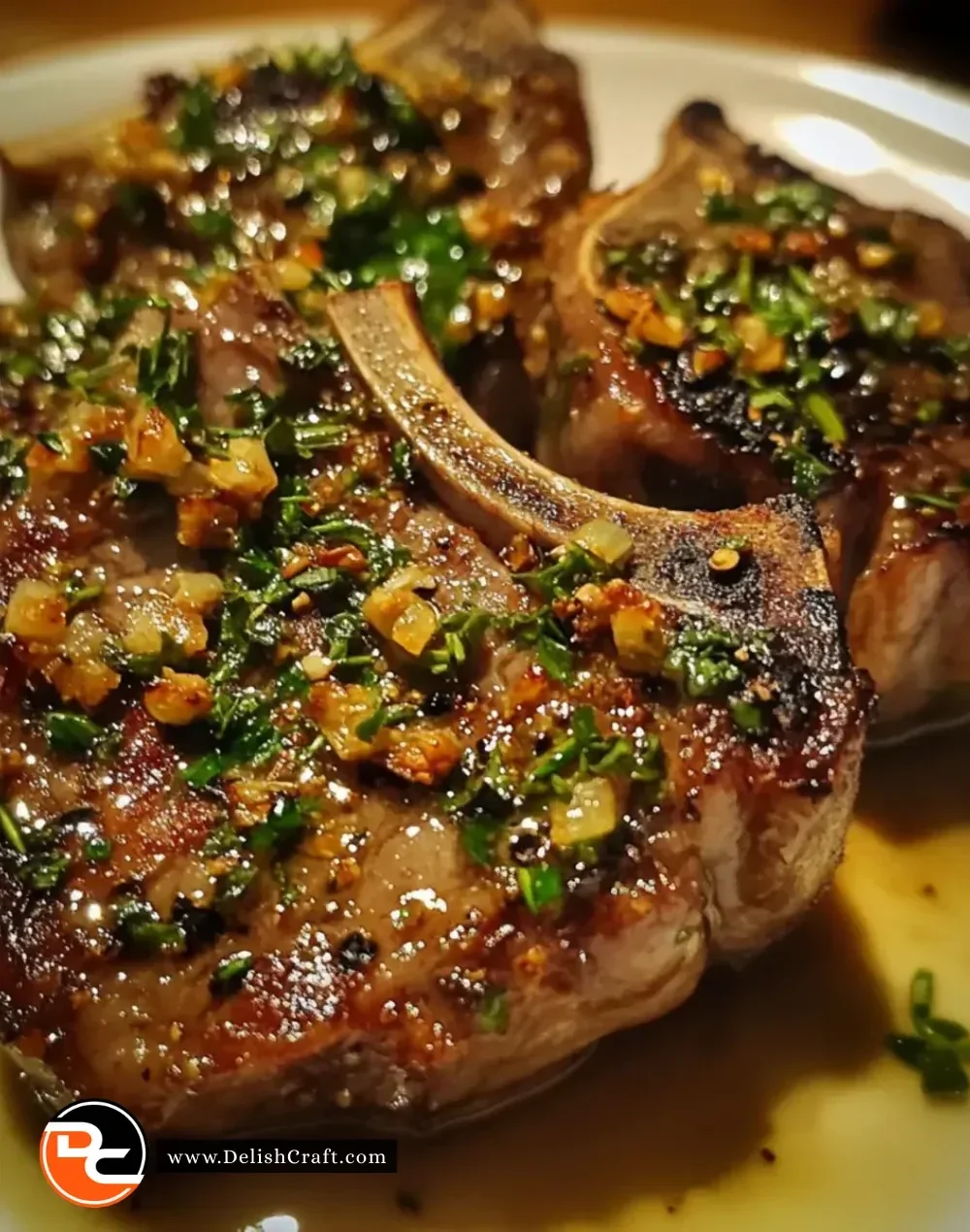Garlic herb lamb chops sizzling on a grill, showcasing juicy tenderness and flavor.