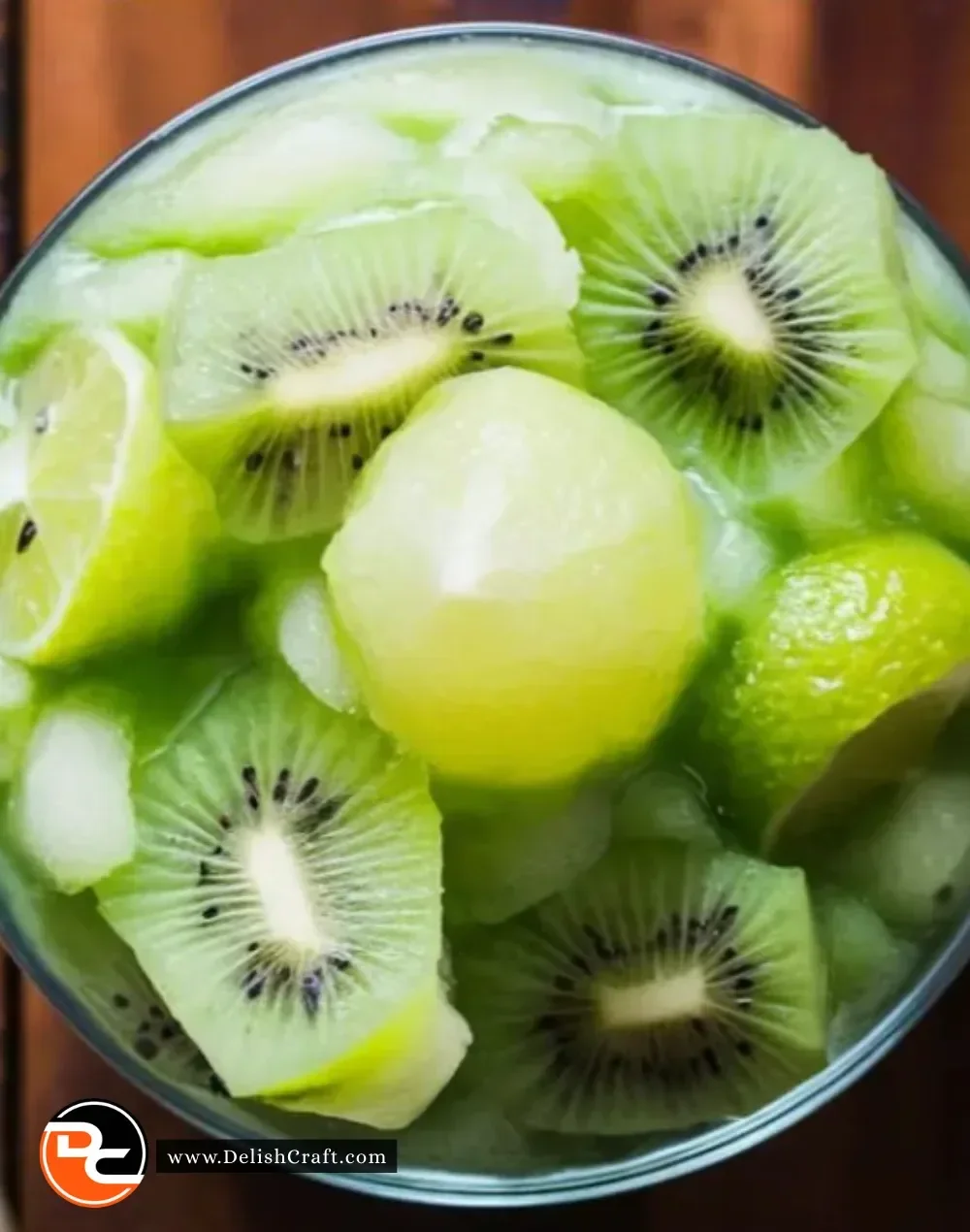 Refreshing Kiwi Lime Slushie drink with kiwi slices and lime garnish