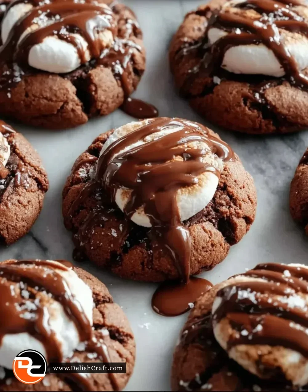 Delicious marshmallow-surprise hot cocoa cookies on a festive plate