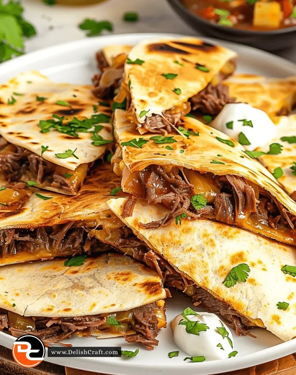 Delicious Mississippi pot roast quesadillas served on a plate.