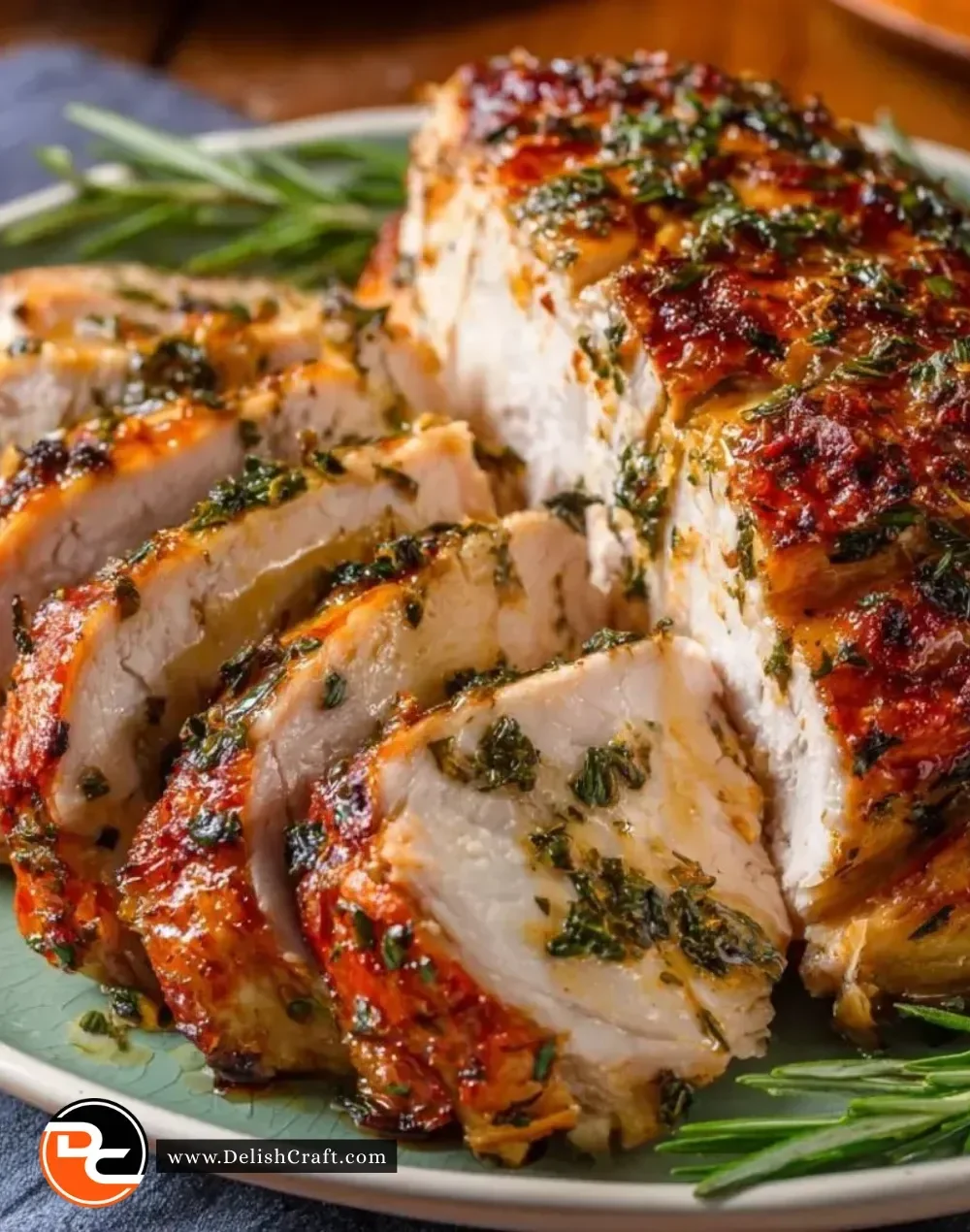 Succulent roasted turkey breast served with herbs and spices