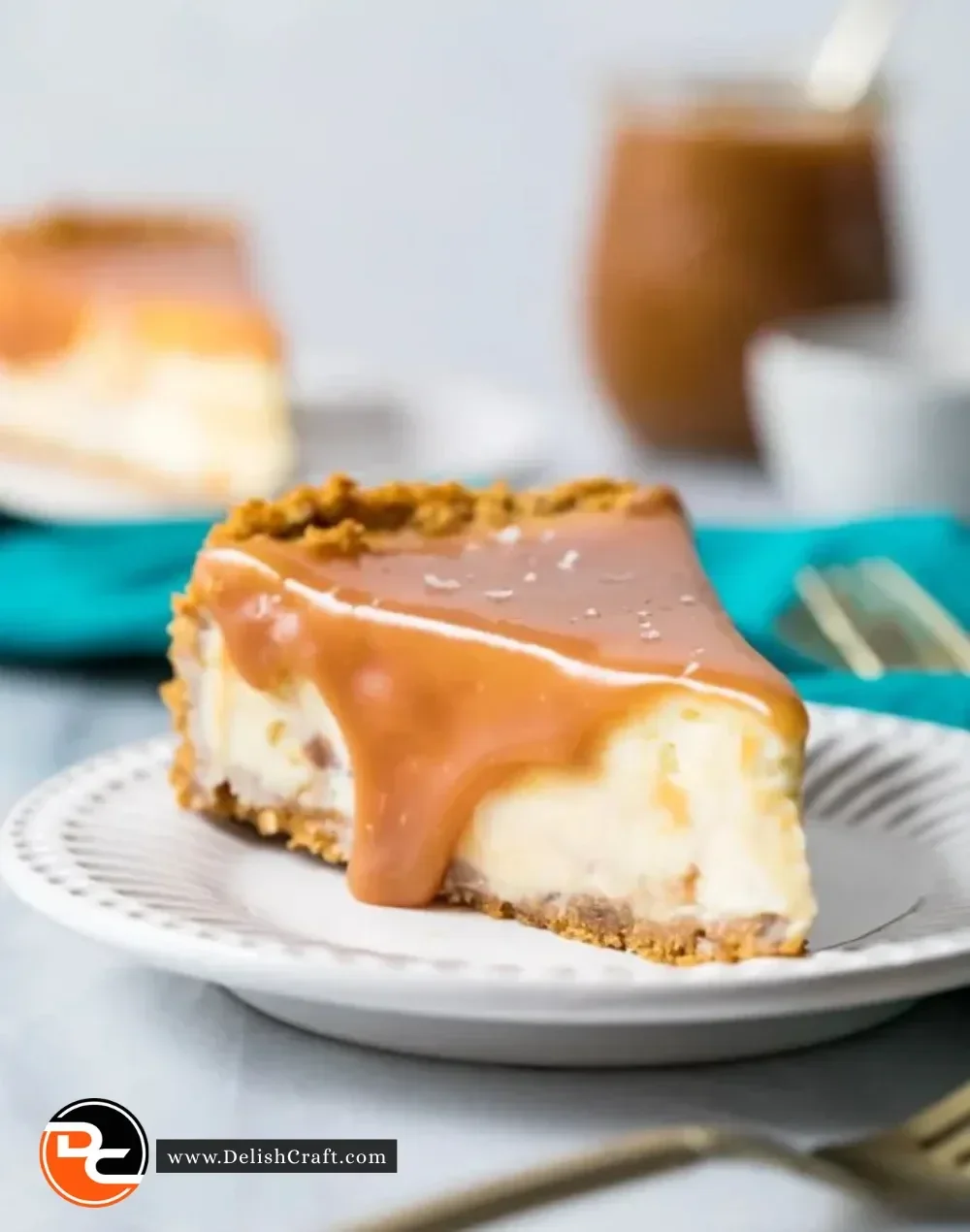 Salted Caramel Christmas Cheesecake topped with festive decorations