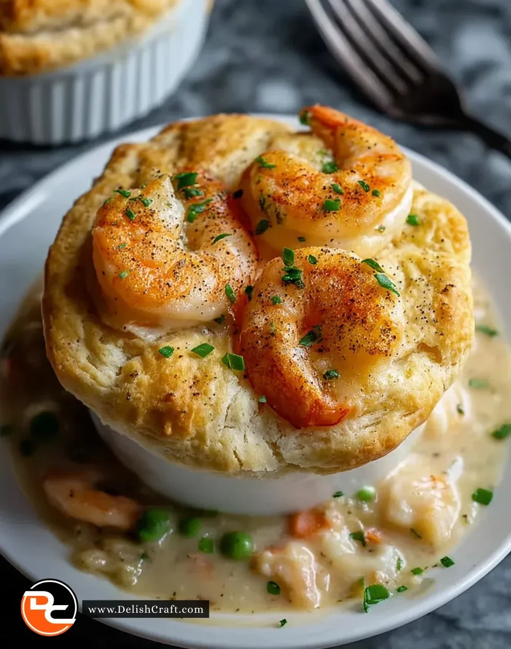 Shrimp and lobster biscuit pot pie, a delicious seafood comfort meal