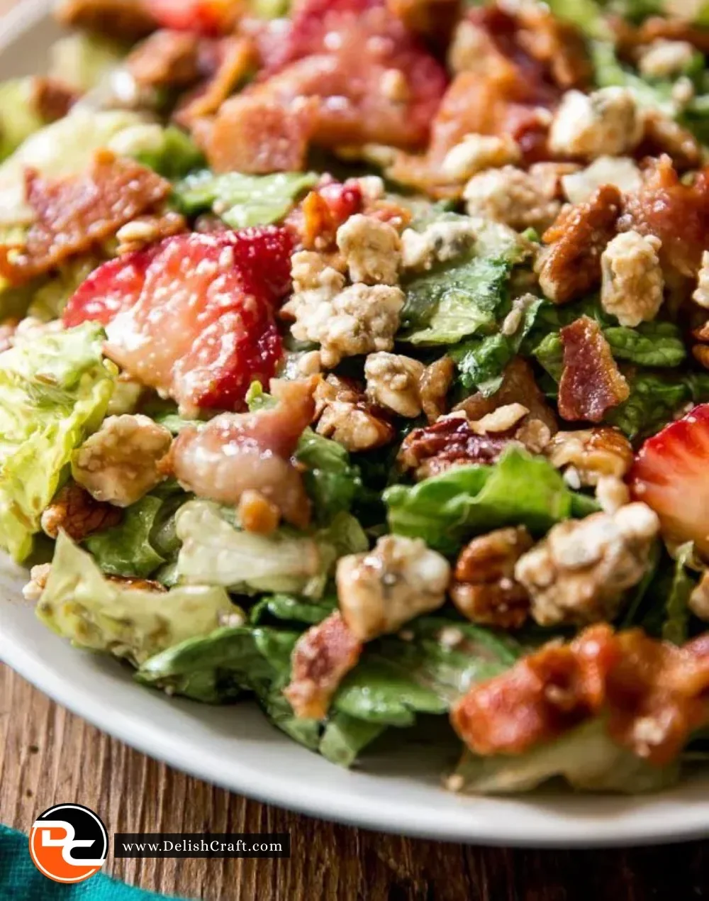 Fresh Strawberry Bacon Salad with greens and crispy bacon