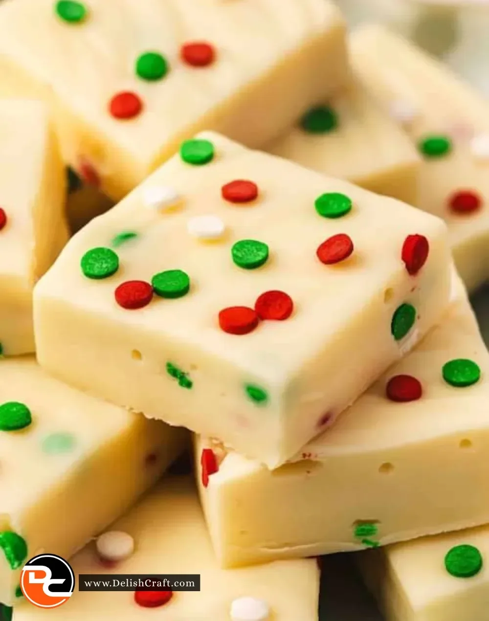 Delicious homemade sugar cookie fudge topped with colorful sprinkles