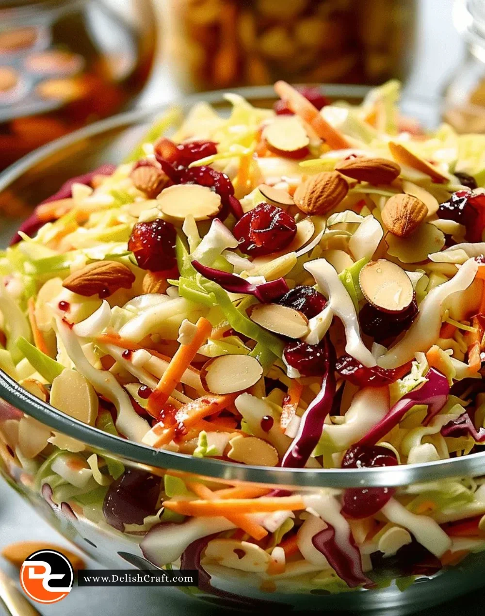 Thanksgiving Cranberry Almond Slaw with fresh ingredients and almonds.