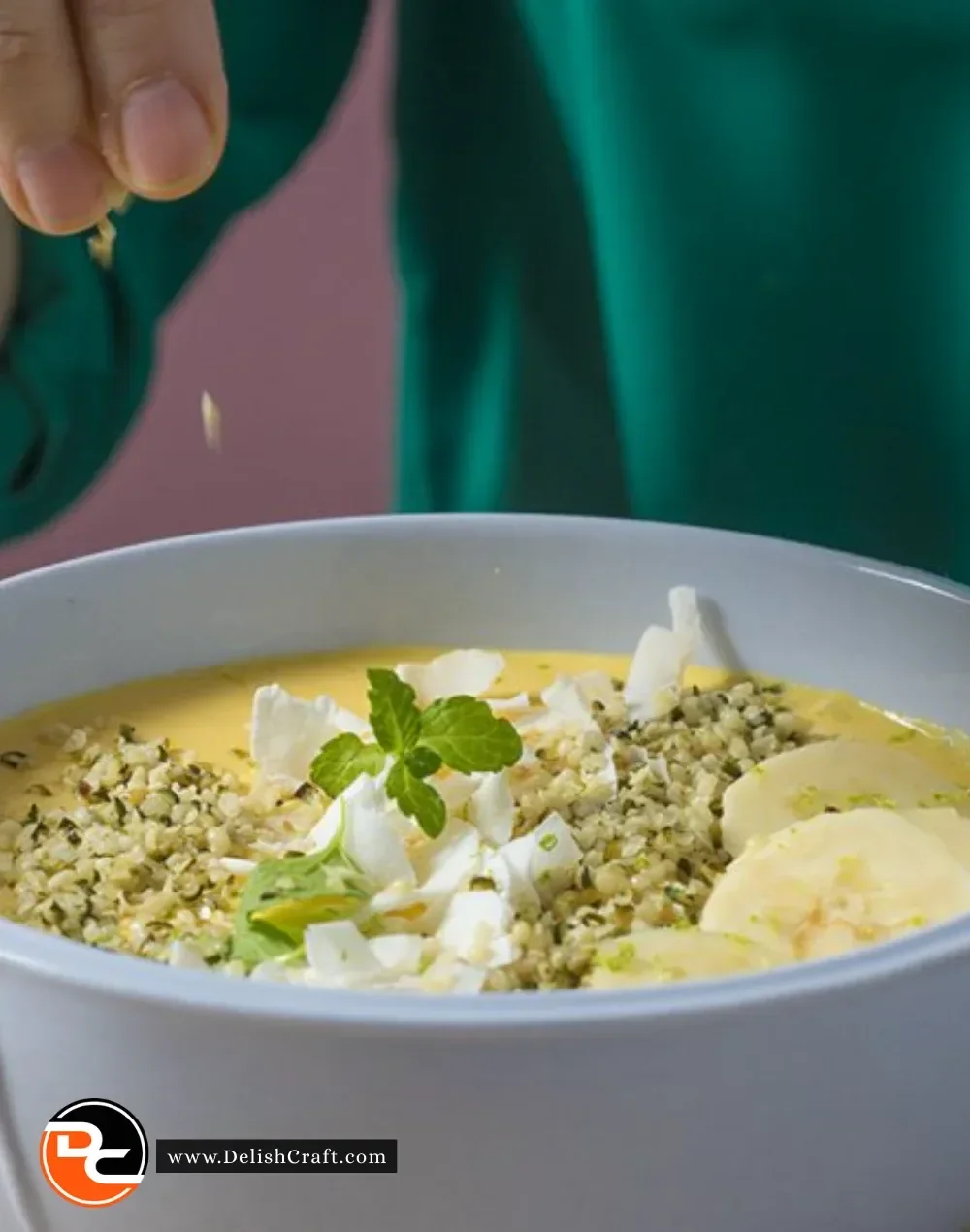 Delicious Tropical Breakfast Bowl with fresh fruits and nuts.