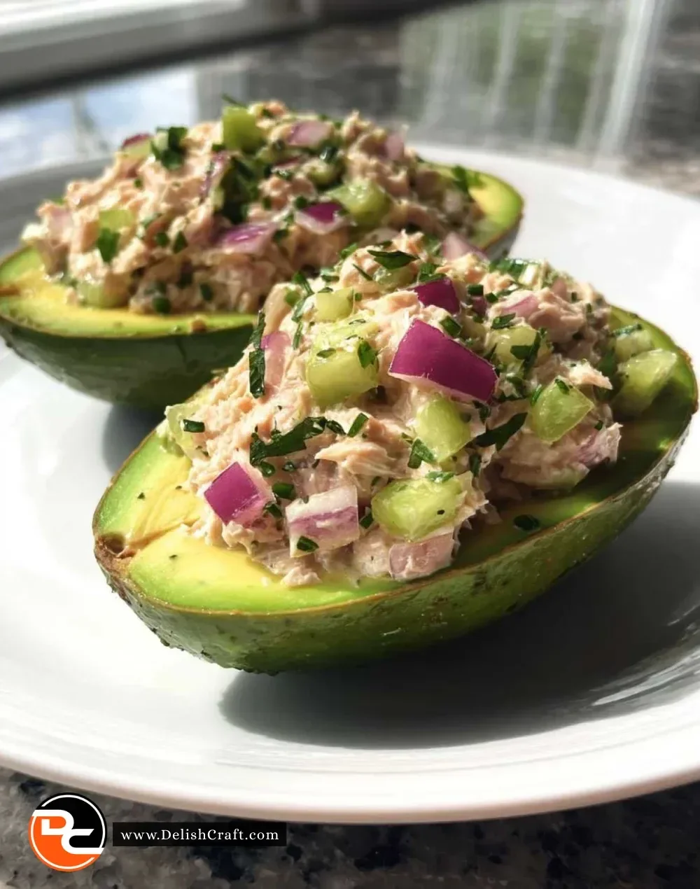 Delicious tuna stuffed avocados ready to serve for a healthy meal
