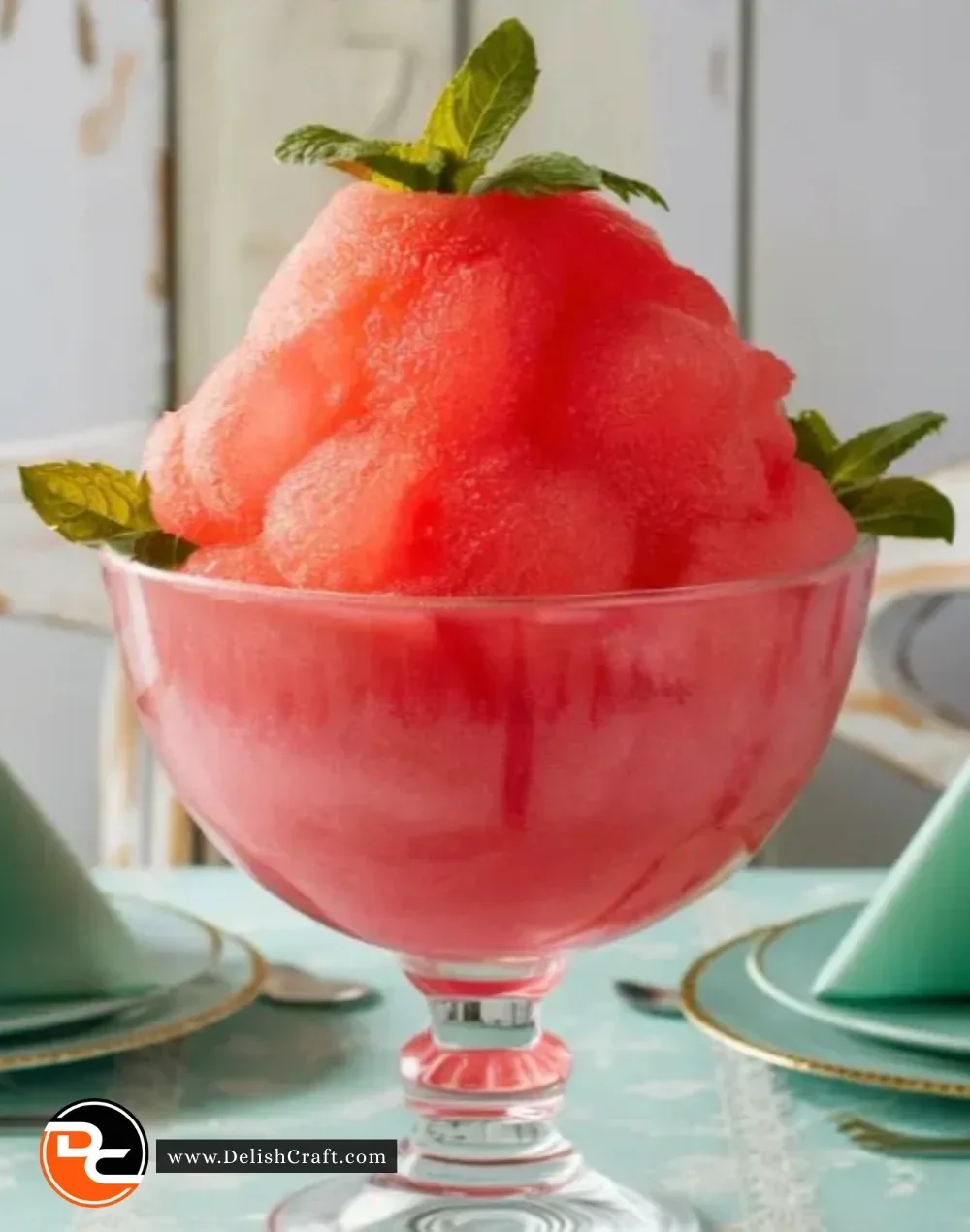 Refreshing Watermelon Mint Slushie in a glass with mint leaves