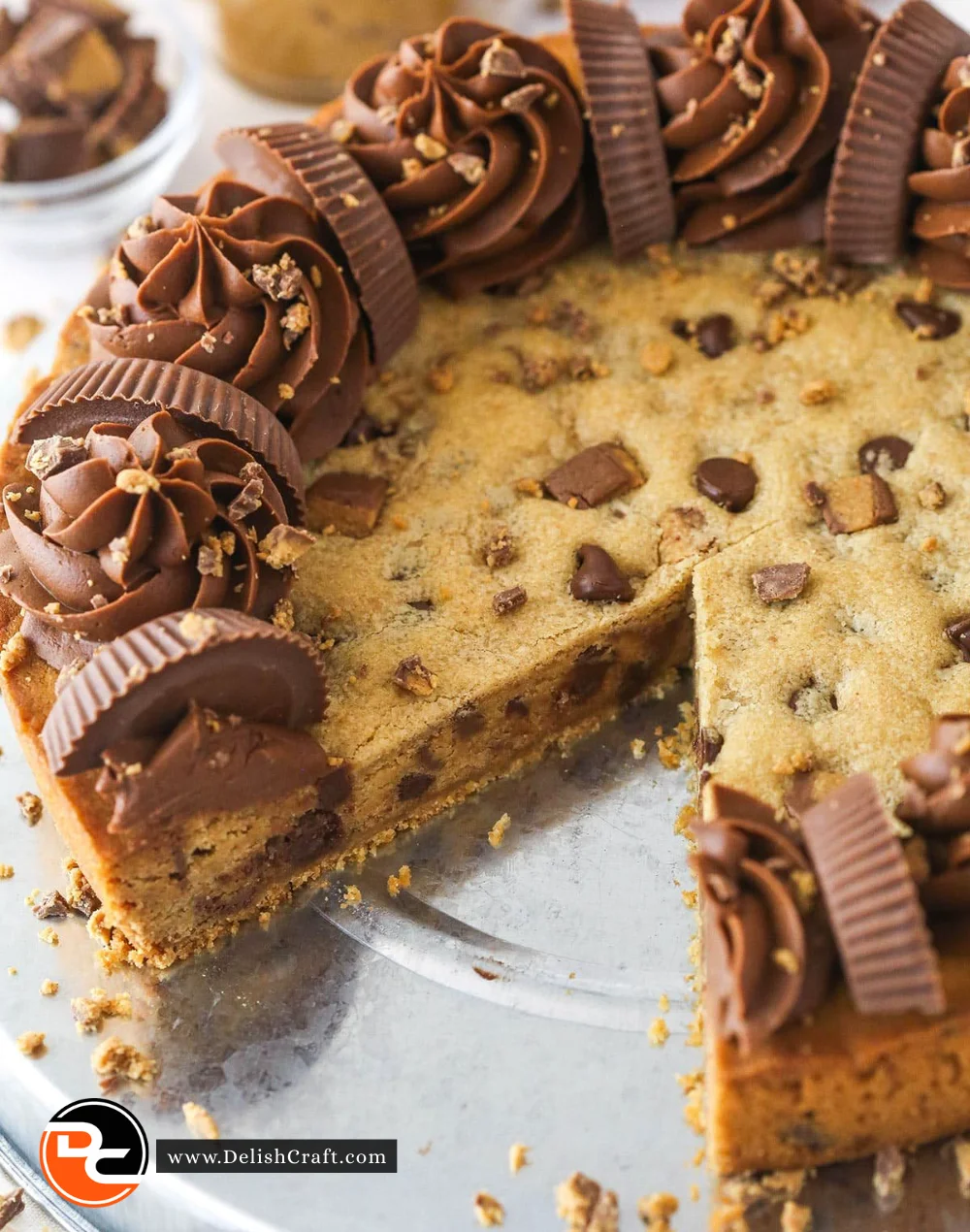 Deliciously baked Cookie Cake with chocolate chips and colorful sprinkles