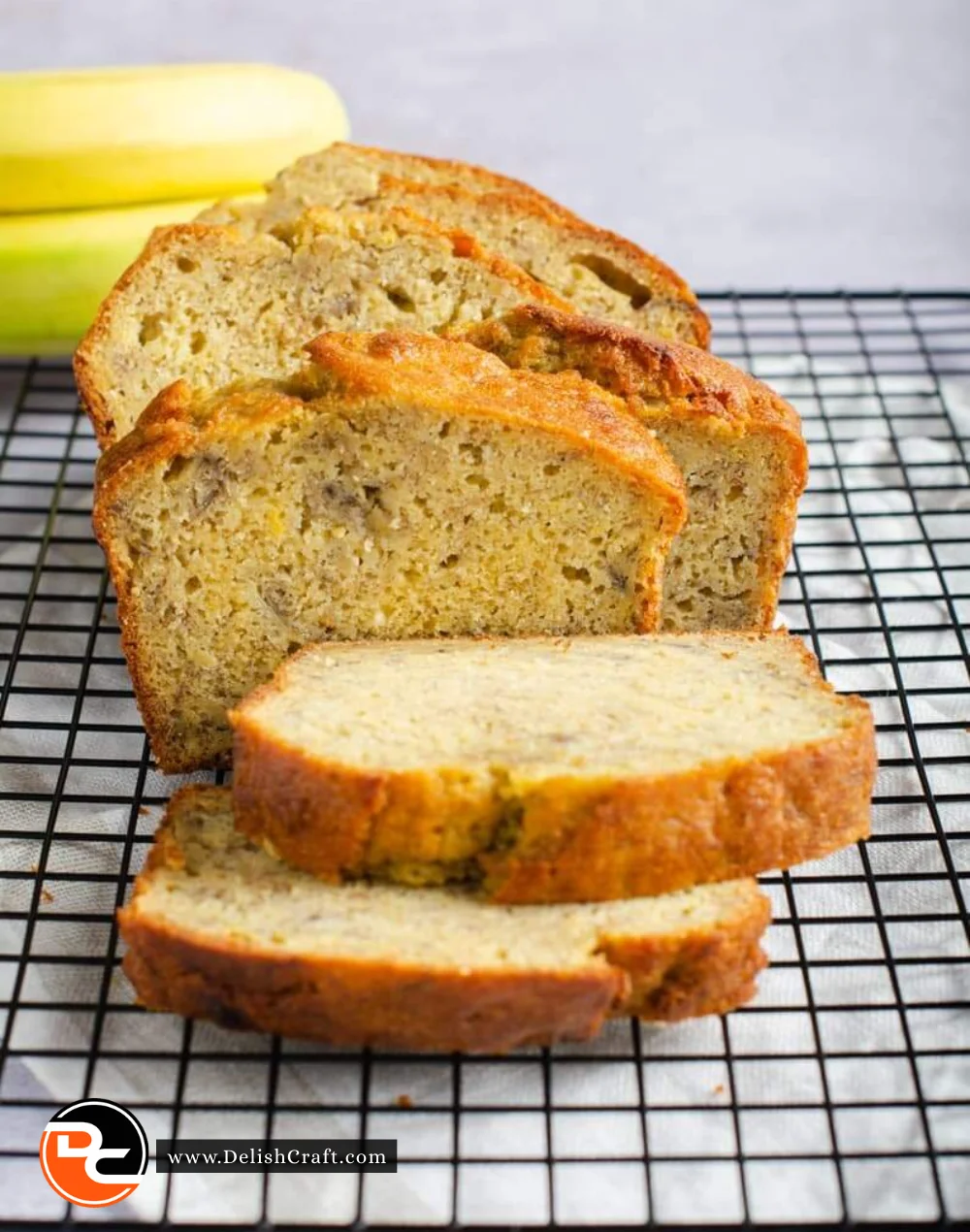 Freshly baked easy banana bread sliced and ready to enjoy.