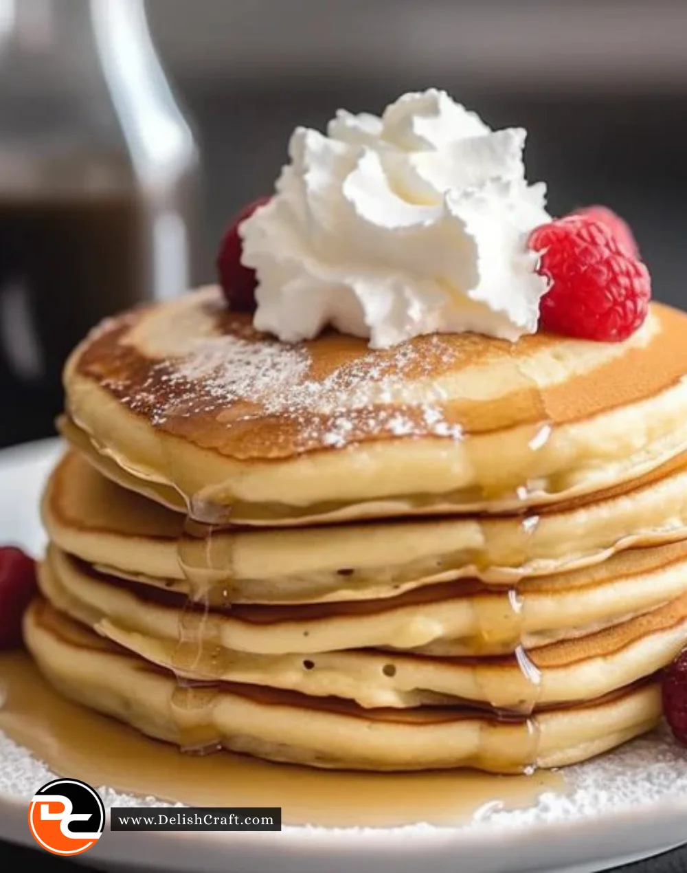 Plate of fluffy low-carb pancakes topped with berries