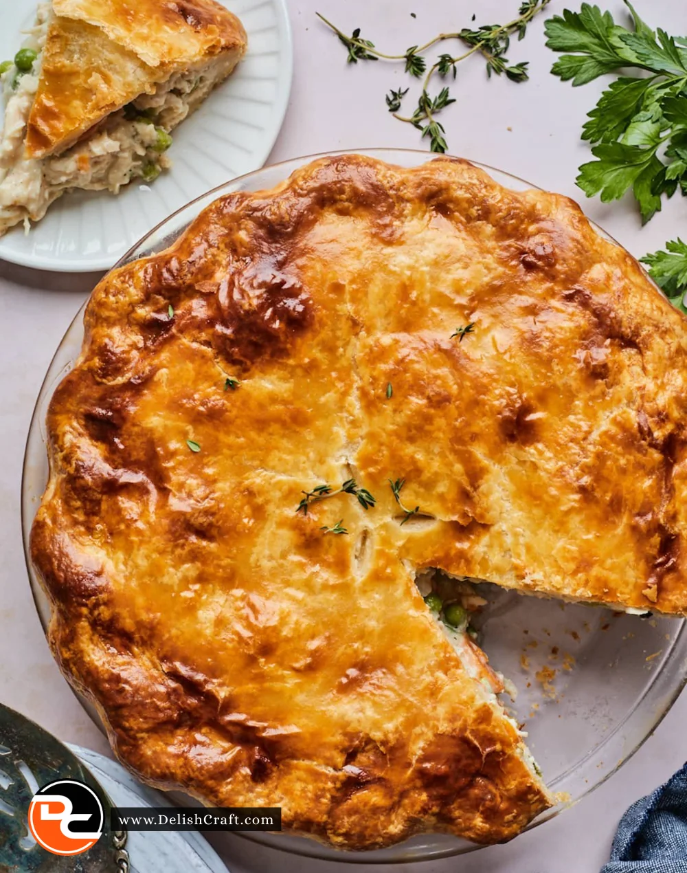 Homemade chicken pot pie with flaky crust and rich filling