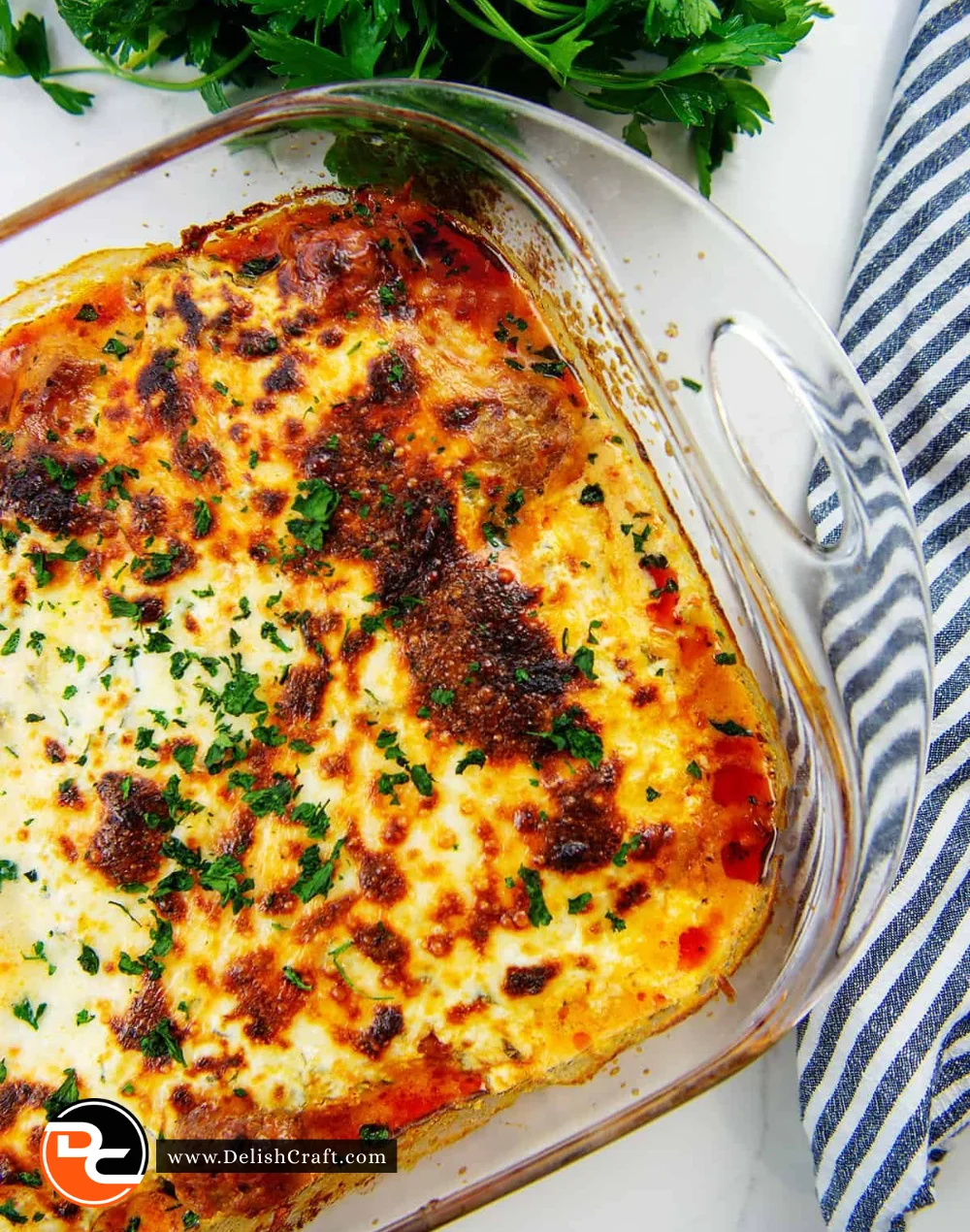 Delicious Keto Meatball Casserole served in a dish with cheese on top