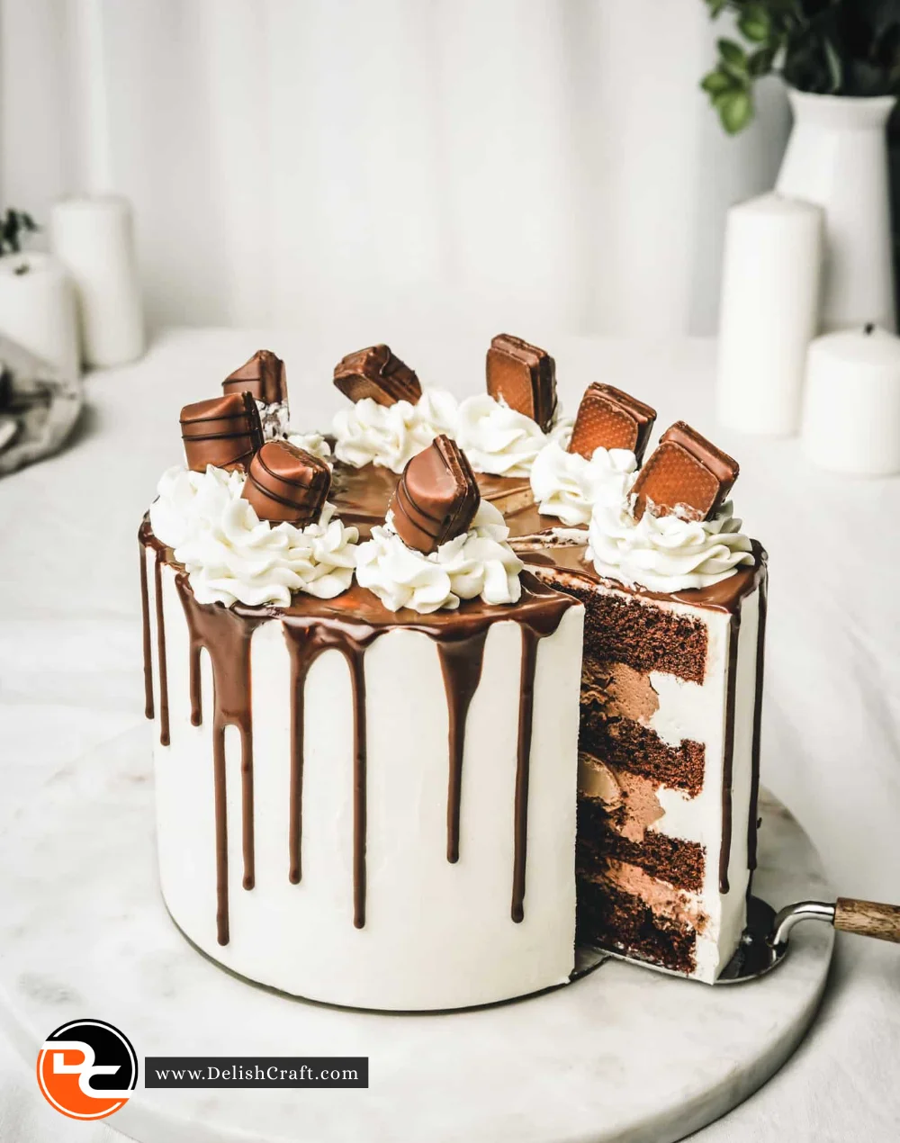Delicious multi-layered Layer Cake decorated with fresh fruits and icing