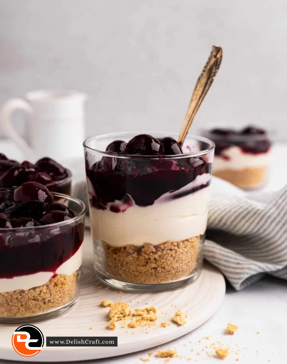 Delicious No Bake Cherry Cheesecake topped with fresh cherries