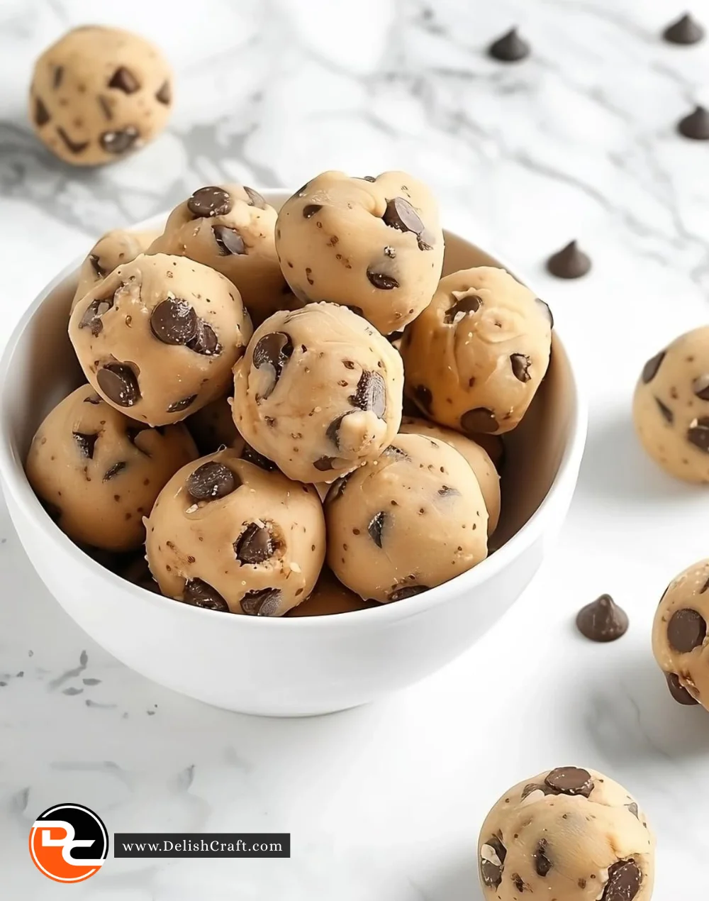 Delicious no-bake cookie dough bites ready to enjoy as a sweet snack.