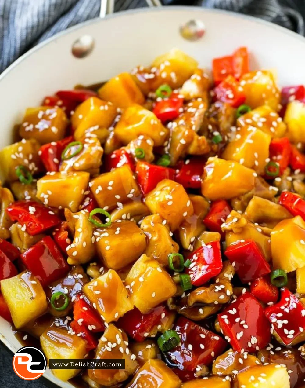 Delicious Pineapple Chicken served with rice and veggies