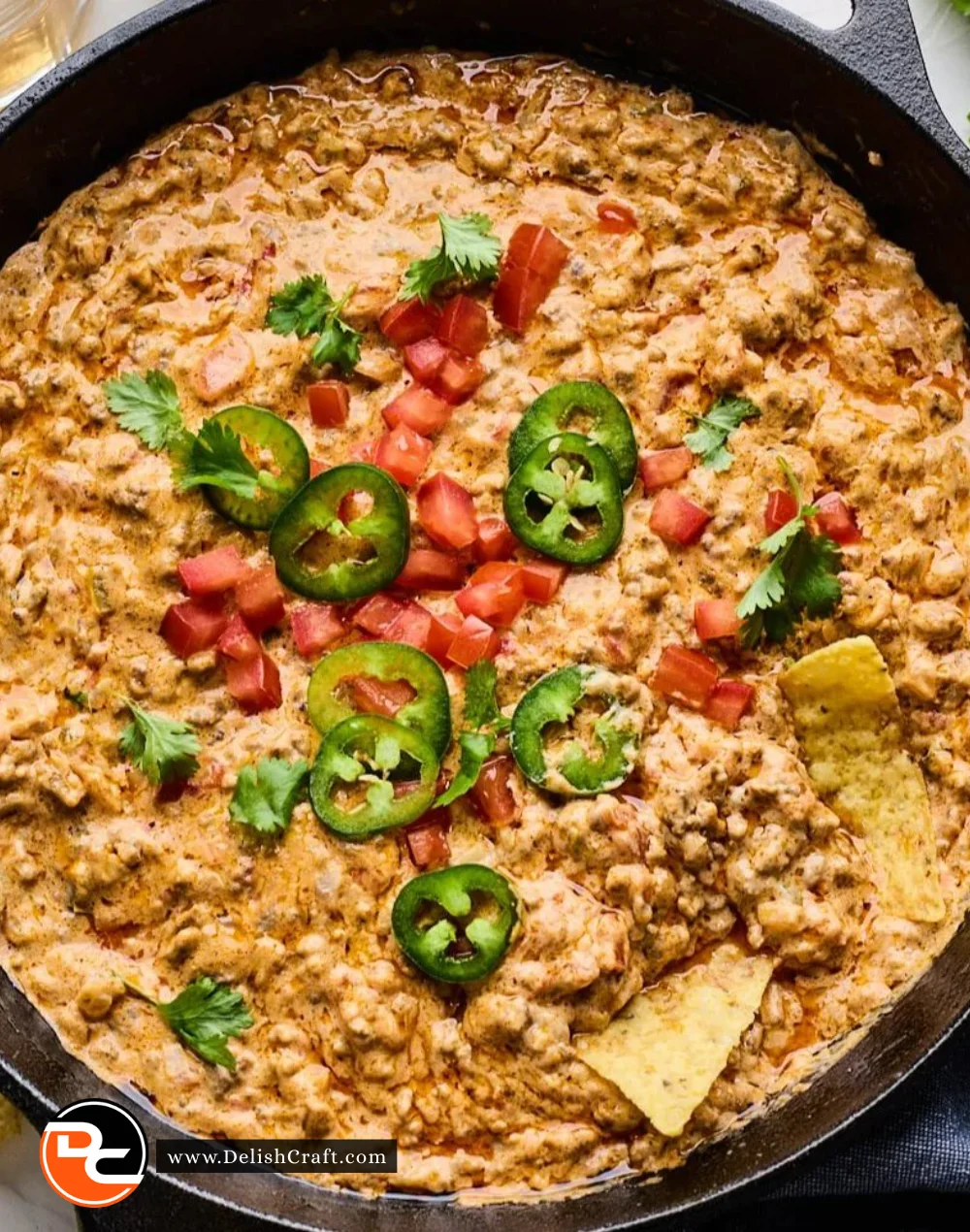Delicious Rotel Dip with ground beef served in a bowl