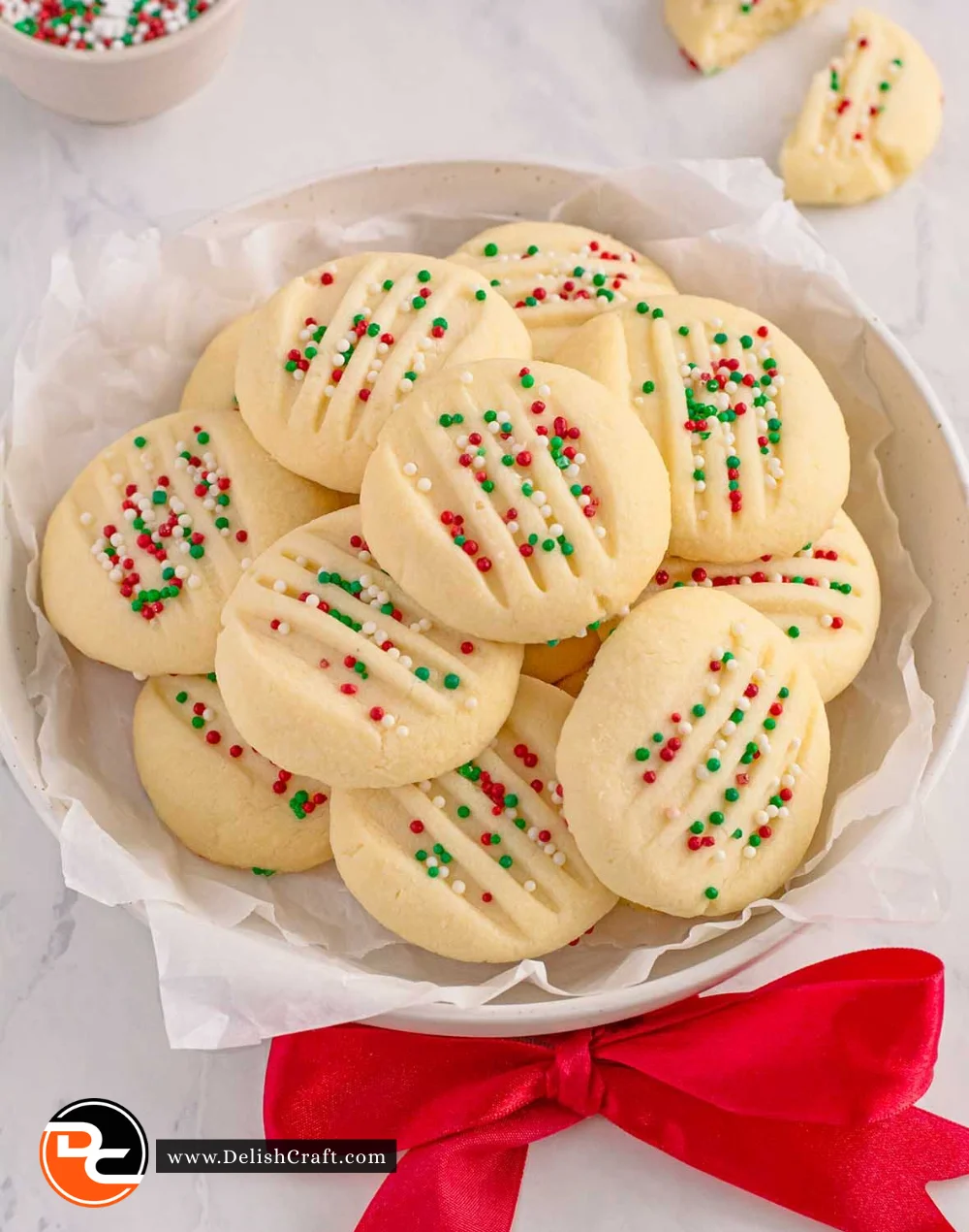 Plate of buttery shortbread cookies ready to enjoy.