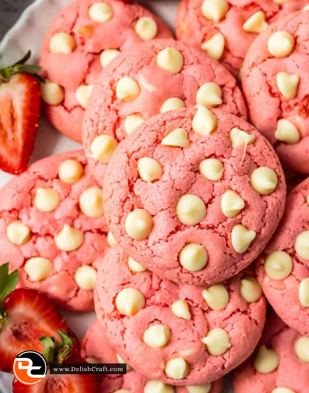 Delicious freshly baked strawberry cookies displayed on a plate