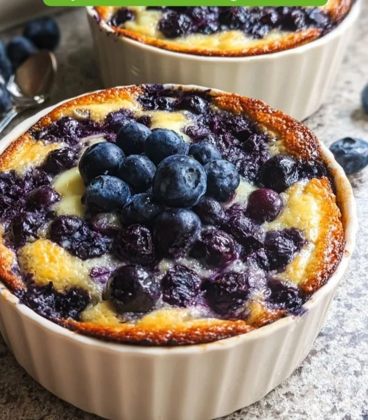 Baked blueberry cottage cheese bowls topped with fresh blueberries and mint.
