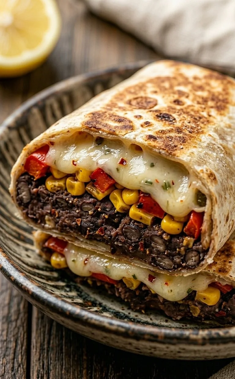 Delicious black bean protein burritos served on a plate.