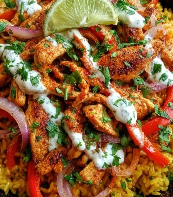 Delicious Chicken Fajita Rice Bowl with colorful vegetables and spices