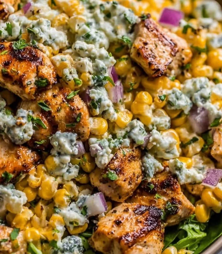 Delicious Chicken Street Corn Salad with grilled chicken and fresh vegetables